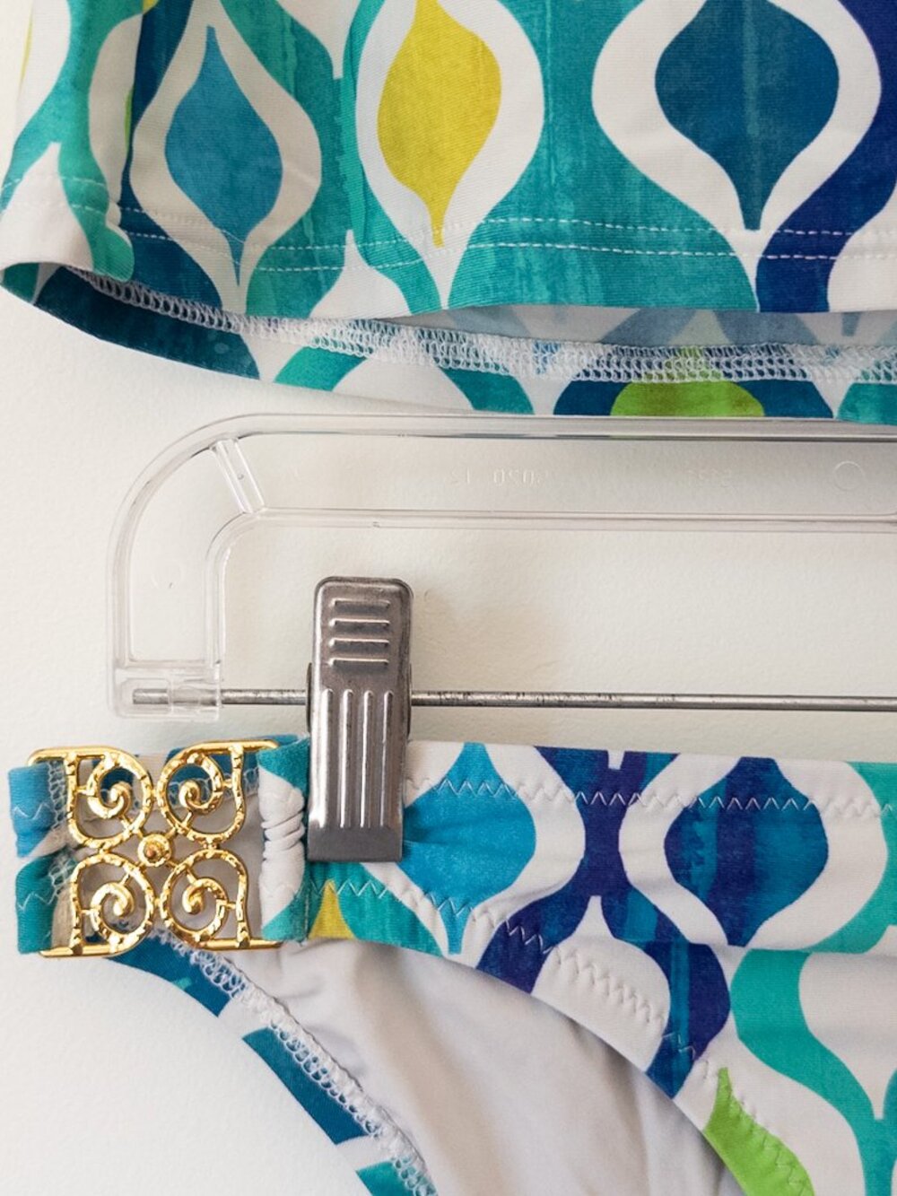Trina Turk Tankini Swimsuit Size 6/8 Blue Green Geometric Halter 2 Piece 2000s - Picture 6 of 16